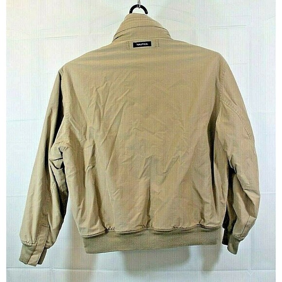 Nautica Tan Bomber Jacket Coat Hidden Hoodie Wool Like Lining Mens Size M - Picture 6 of 9